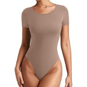 Women's Almondine Fashion Body Suits T-Shirt Short Sleeve Round Neck Tops